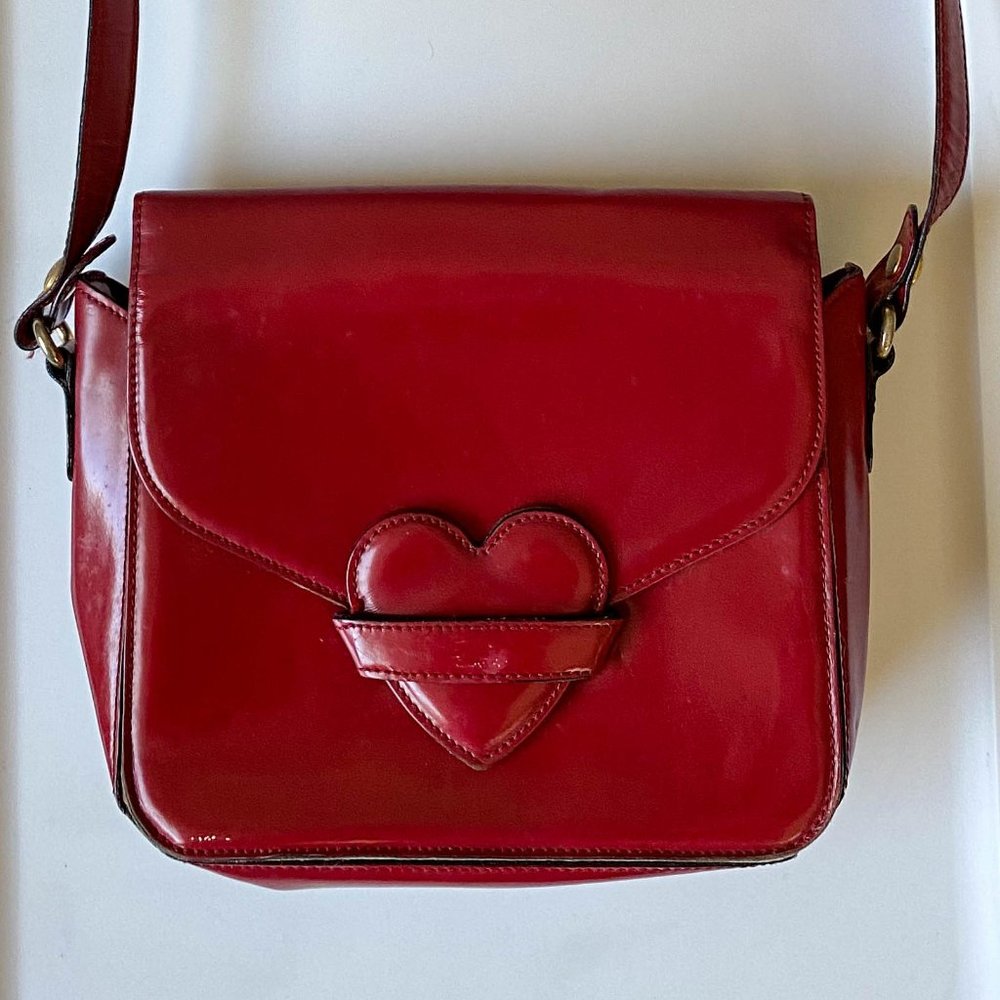 Moschino by Redwall Vintage Red Patent Leather Heart Handbag